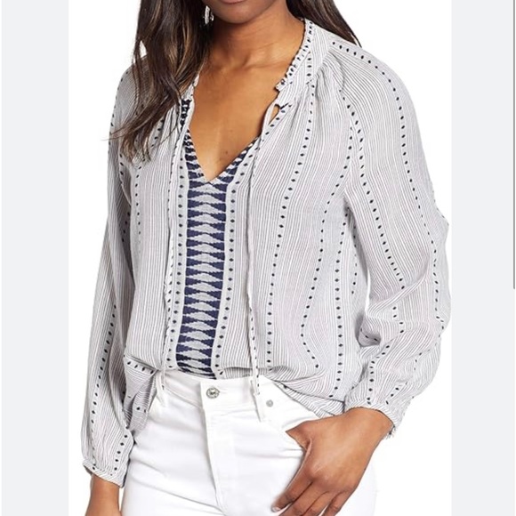 Lucky Brand Multi-Color Blue Peasant Top - Size Medium - Picture 1 of 2